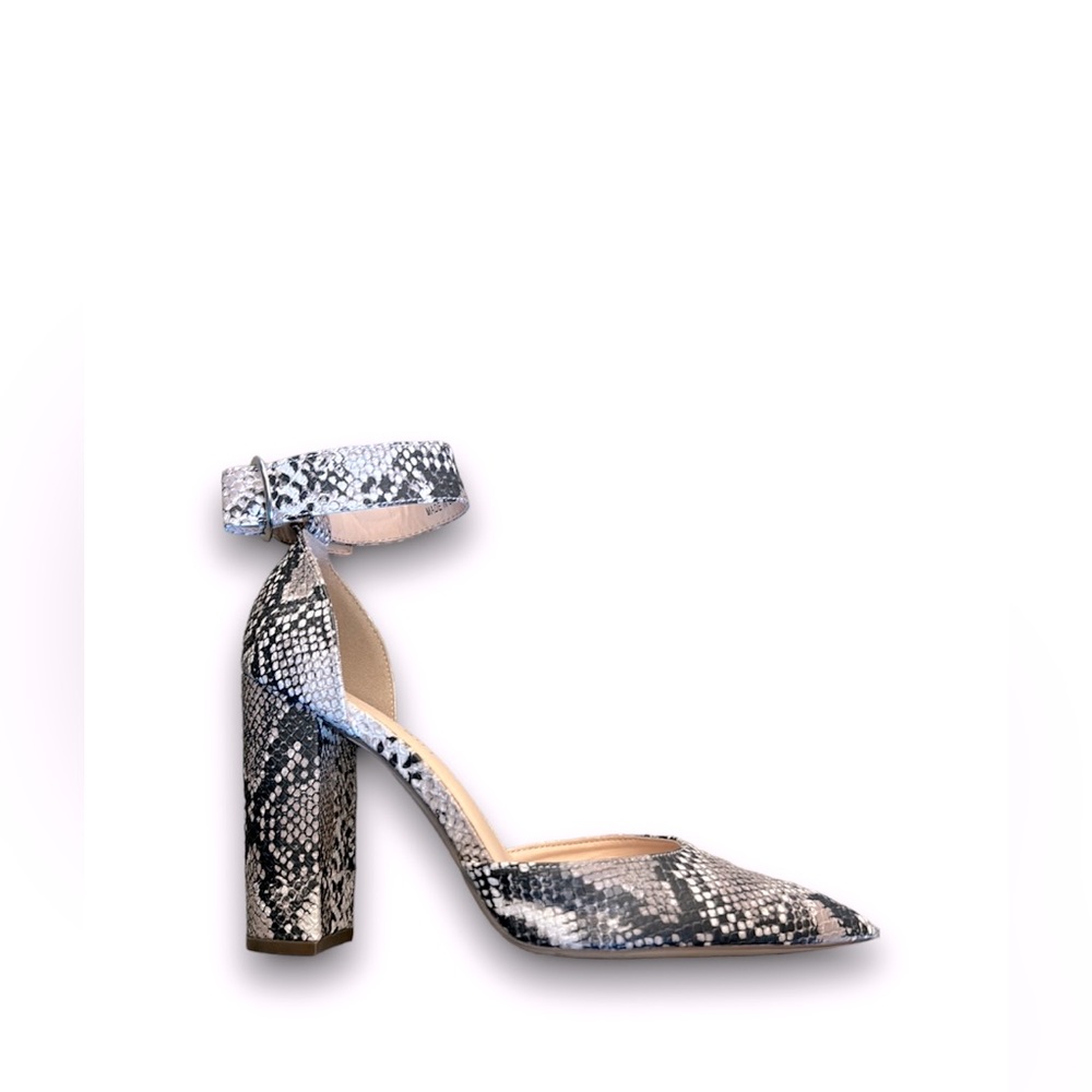 Madden Girl Snake Print Ankle strap block pointed heel